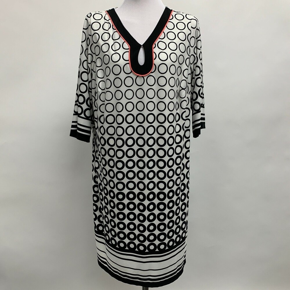 Signature Camryn Women's Shift Dress 14W Black White Multicolor